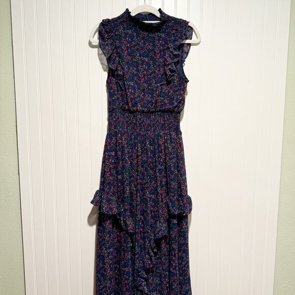 Lulus Evalina Blue Floral Mock Neck Midi Dress Size Small - Picture 2 of 8